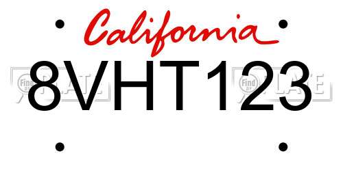 8VHT123 California License Plate