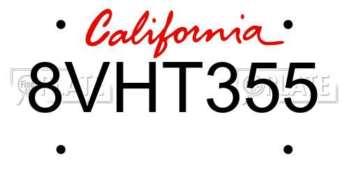 8VHT355 California License Plate