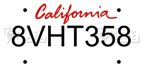 8VHT358 California License Plate
