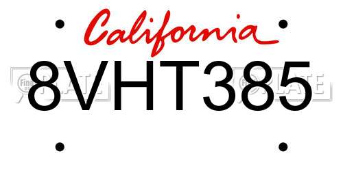8VHT385 California License Plate
