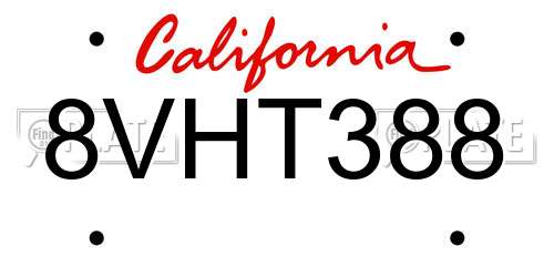 8VHT388 California License Plate