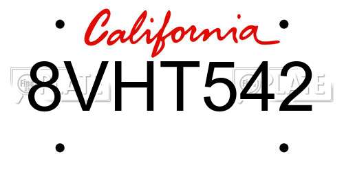 8VHT542 California License Plate