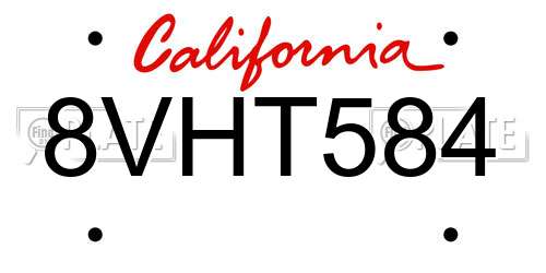 8VHT584 California License Plate