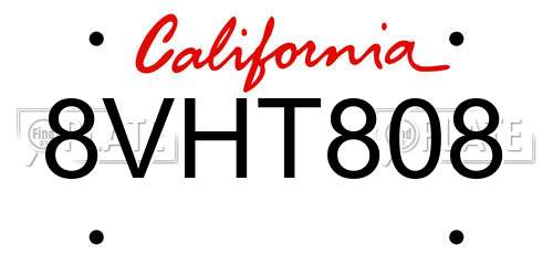 8VHT808 California License Plate