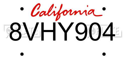 8VHY904 California License Plate