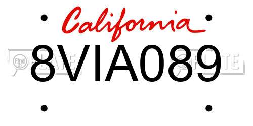 8VIA089 California License Plate