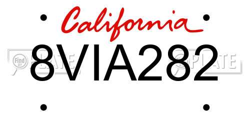 8VIA282 California License Plate