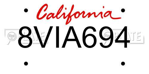 8VIA694 California License Plate