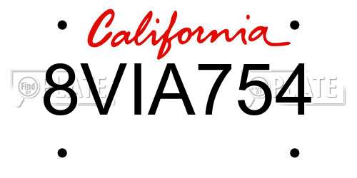 8VIA754 California License Plate