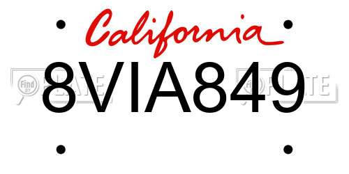 8VIA849 California License Plate