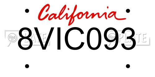 8VIC093 California License Plate