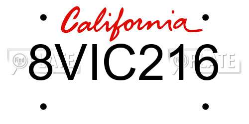 8VIC216 California License Plate