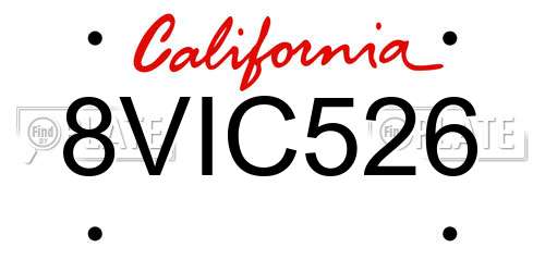 8VIC526 California License Plate