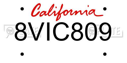 8VIC809 California License Plate