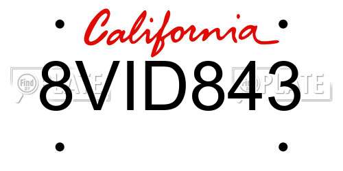 8VID843 California License Plate