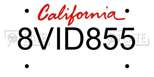 8VID855 California License Plate