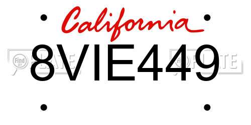 8VIE449 California License Plate