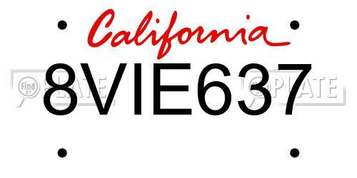 8VIE637 California License Plate