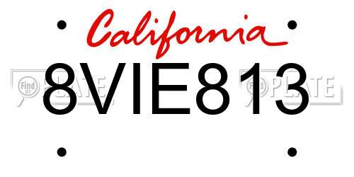 8VIE813 California License Plate