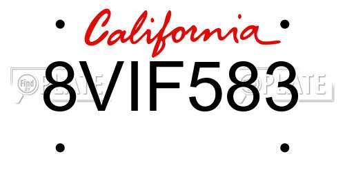 8VIF583 California License Plate