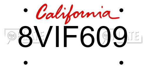 8VIF609 California License Plate