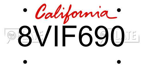 8VIF690 California License Plate