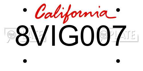 8VIG007 California License Plate