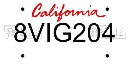 8VIG204 California License Plate