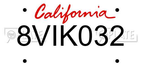 8VIK032 California License Plate