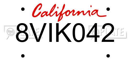 8VIK042 California License Plate