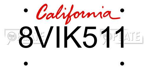 8VIK511 California License Plate