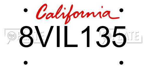 8VIL135 California License Plate