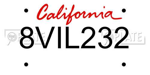 8VIL232 California License Plate