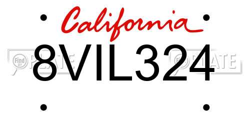 8VIL324 California License Plate