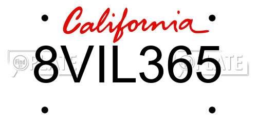 8VIL365 California License Plate