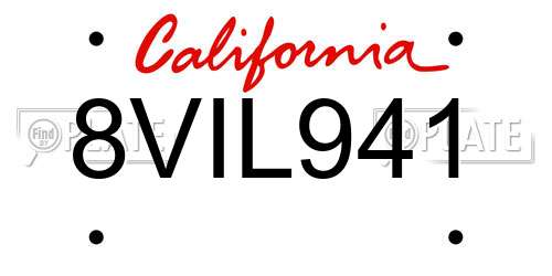 8VIL941 California License Plate