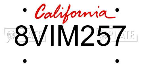 8VIM257 California License Plate