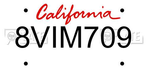 8VIM709 California License Plate