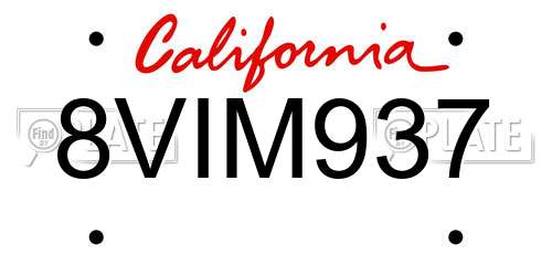 8VIM937 California License Plate