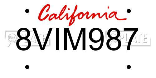 8VIM987 California License Plate