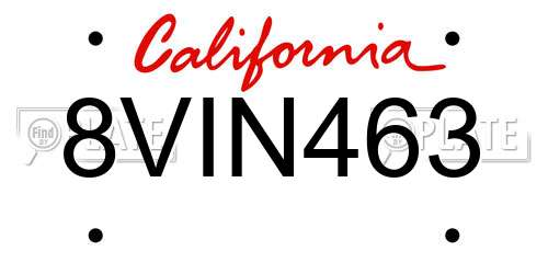 8VIN463 California License Plate