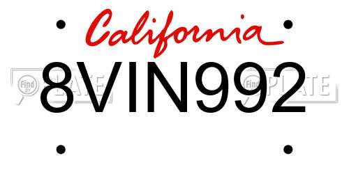 8VIN992 California License Plate