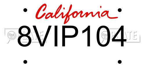 8VIP104 California License Plate
