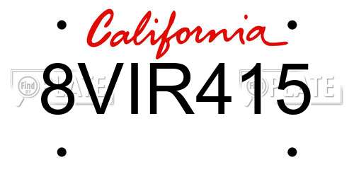 8VIR415 California License Plate