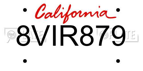 8VIR879 California License Plate