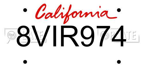 8VIR974 California License Plate