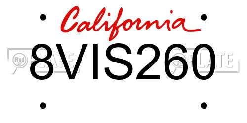8VIS260 California License Plate