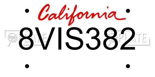 8VIS382 California License Plate
