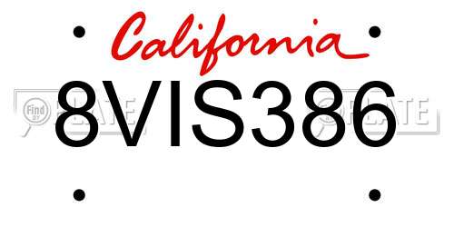8VIS386 California License Plate