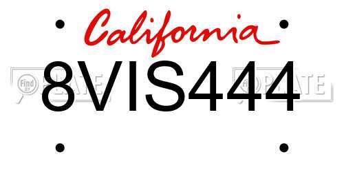 8VIS444 California License Plate